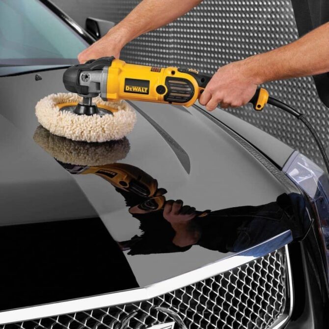 A buffing wheel that's been attached to an electric polishing tool will not only give your vehicle an insane amount of shine, but it will also whisk away any polishing compound residue that is still stuck on the surface.