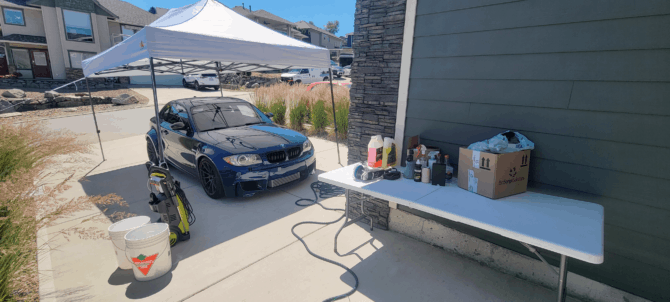 Car cleaning and ceramic coating a vehicle without the aid of a garage is obtainable with the right ingenuity and a little financial investment.