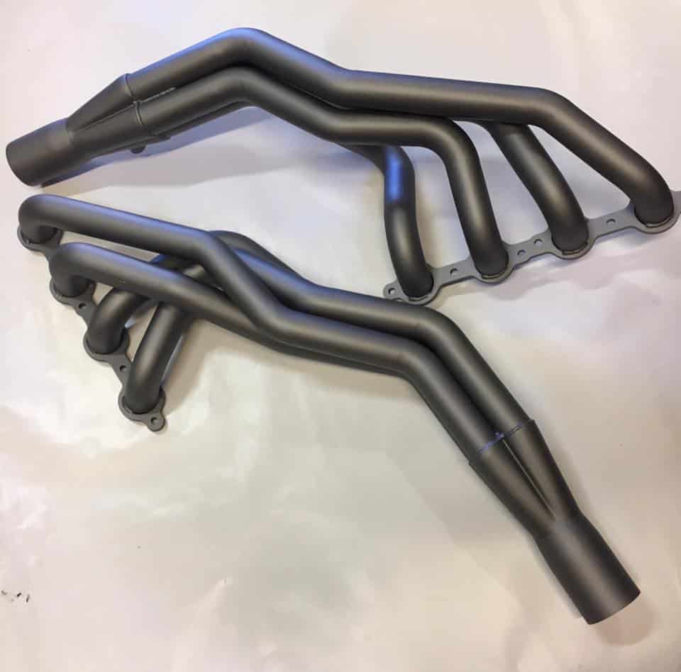 Aftermarket exhaust headers are perhaps the most commonly coated high-temp ceramic coating application. Photo Credit: ATX Powder Coating/Facebook