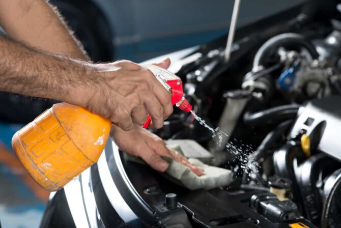 Cleaning a car's engine with a spray-on degreasing cleaner, or a properly blended surface prep shampoo and water is one of the fastest and safest ways of cutting through the crud that builds-up in that area of an automobile.