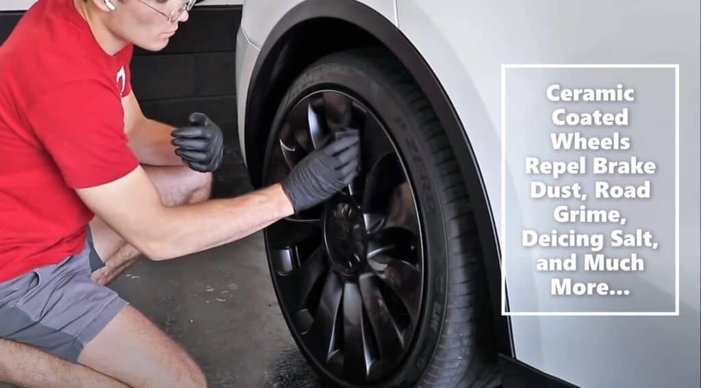 Even this Tesla's wheels got a generous layer of Armor Shield IX ceramic coating for this Wilson Auto Detailing experiment. Photo Credit: Wilson Auto Detailing/YouTube